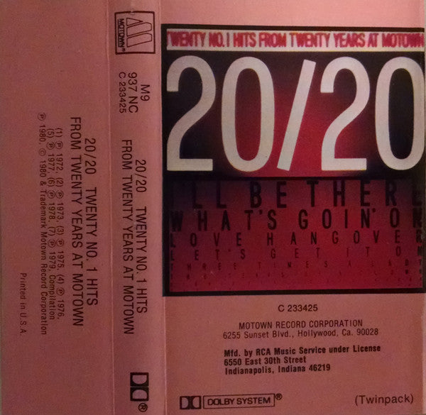 Various : 20/20 Twenty No.1 Hits From Twenty Years At Motown (Cass, Comp, Club)