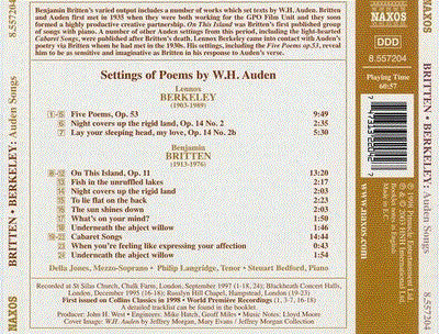 Benjamin Britten, Lennox Berkeley, Philip Langridge, Della Jones, Steuart Bedford : Auden Songs  (CD, Album, RE)
