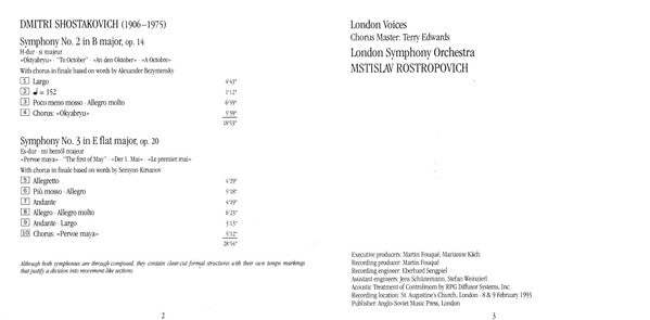 Dmitri Shostakovich, Mstislav Rostropovich, London Symphony Orchestra : Symphonies Nos. 2 & 3 (CD, Album)