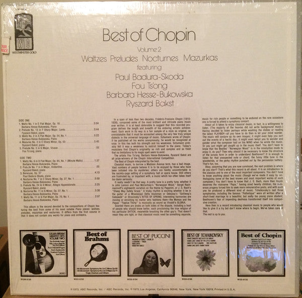 Frédéric Chopin, Paul Badura-Skoda, Fou Ts'Ong, Barbara Hesse-Bukowska, Ryszard Bakst : Best Of Chopin Volume 2 (LP, Comp)