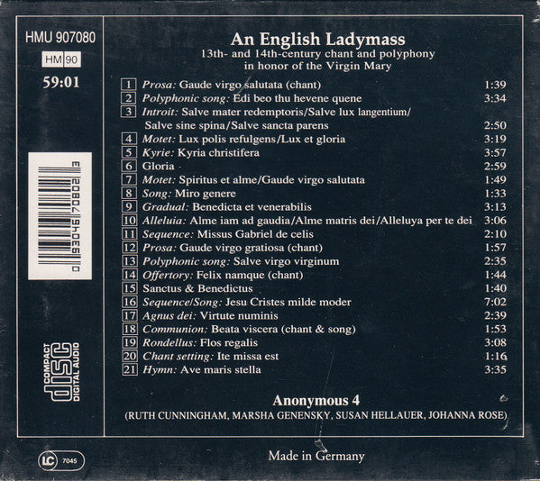 Anonymous 4 : An English Ladymass (Medieval Chant And Polyphony) (CD)
