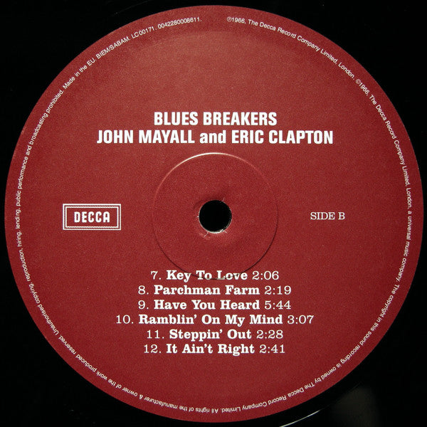 John Mayall With Eric Clapton : Blues Breakers (LP, Album, Mono, RE, RP, 180)