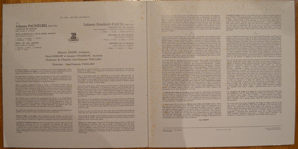 Johann Pachelbel / Johann Friedrich Fasch, Maurice André, Orchestre De Chambre Jean-François Paillard : Le Canon De Pachelbel & Deux Suites Pour Cordes / Le Concerto Pour Trompette De Fasch & Deux Symphonies (LP, RE)