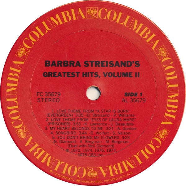 Barbra Streisand : Barbra Streisand's Greatest Hits - Volume 2 (LP, Comp, San)