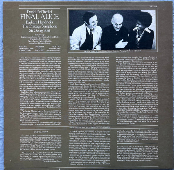 David Del Tredici, Barbara Hendricks, Chicago Symphony Orchestra, Georg Solti : Final Alice (LP)