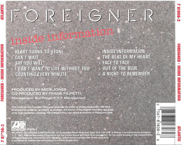 Foreigner : Inside Information (CD, Album)