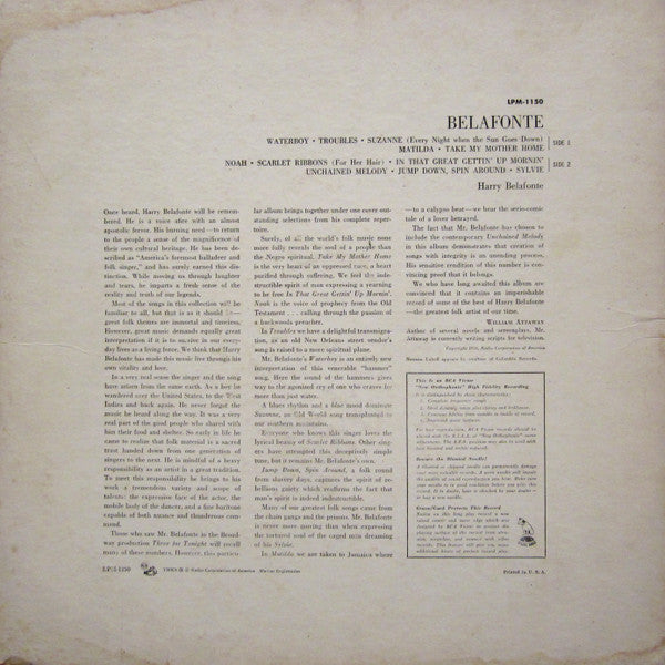 Harry Belafonte : Belafonte (LP, Album, Mono, Roc)