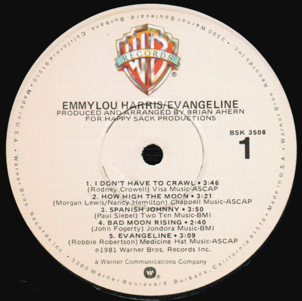 Emmylou Harris : Evangeline (LP, Album, Win)