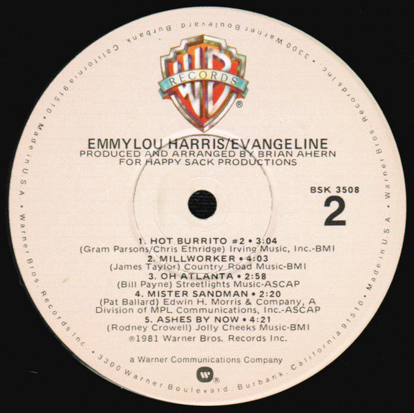 Emmylou Harris : Evangeline (LP, Album, Win)