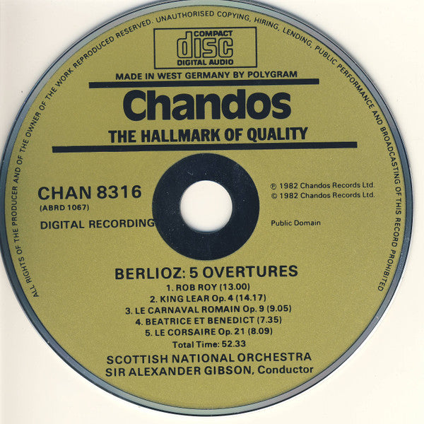 Hector Berlioz, Royal Scottish National Orchestra, Alexander Gibson : 5 Overtures (CD, Album)