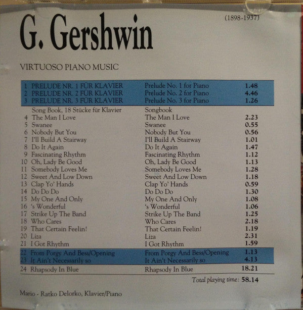 George Gershwin - Mario-Ratko Delorko : Virtuoso Piano Music (CD)