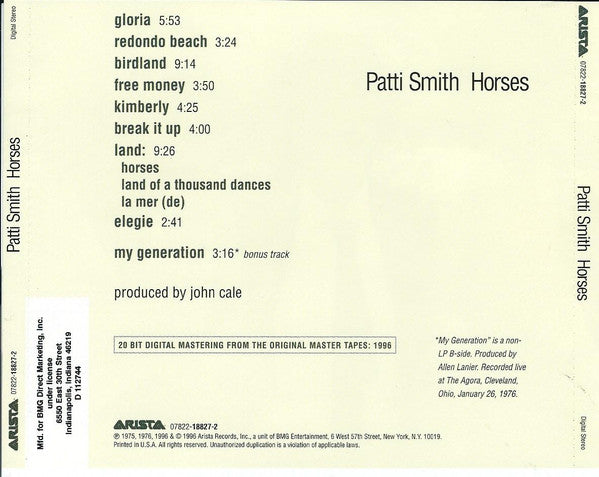 Patti Smith : Horses (CD, Album, Club, RE, RM)