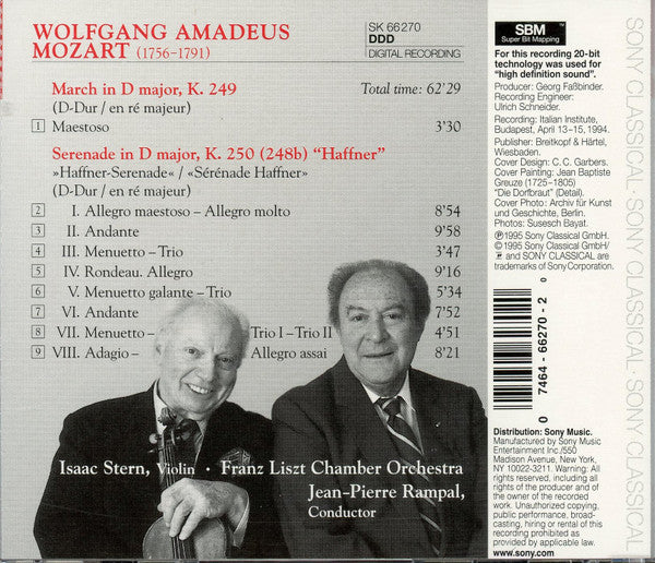 Wolfgang Amadeus Mozart - Isaac Stern, Liszt Ferenc Chamber Orchestra, Jean-Pierre Rampal : Haffner Serenade (CD, SBM)