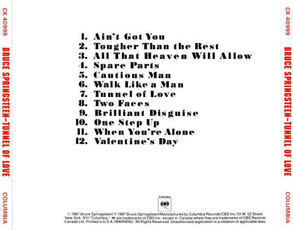 Bruce Springsteen : Tunnel Of Love (CD, Album)