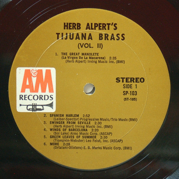 Herb Alpert & The Tijuana Brass : Volume 2 (LP, Album, Mon)