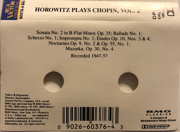Vladimir Horowitz, Frédéric Chopin : Horowitz Plays Chopin Vol. 2 (Cass, Comp, Mono, RE, RM, Dol)