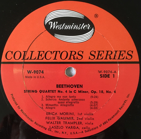 Ludwig van Beethoven / Wolfgang Amadeus Mozart, Erica Morini, Felix Galimir, Walter Trampler, Laszlo Varga : Quartet No.4 In C Minor, Op.18, No.4 / Quartet No.23 In F Major, K.590 (LP, Album, Mono, RE, RM)