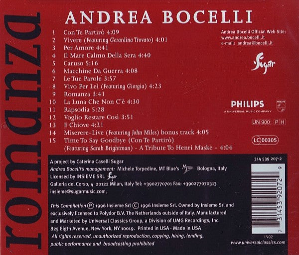 Andrea Bocelli : Romanza (CD, Comp, RE)