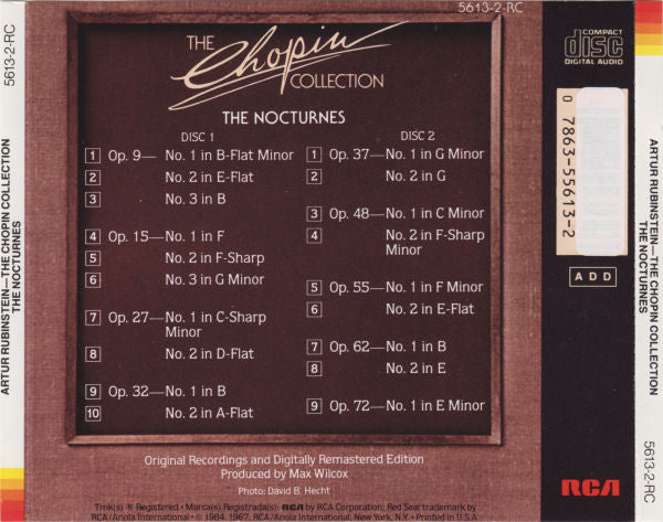 Arthur Rubinstein, Frédéric Chopin : The Nocturnes (2xCD, Album, RE, RM)