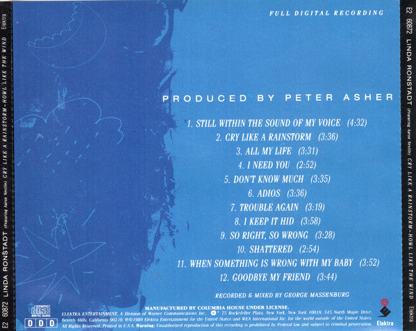 Linda Ronstadt Featuring Aaron Neville : Cry Like A Rainstorm - Howl Like The Wind (CD, Album, Club, Col)