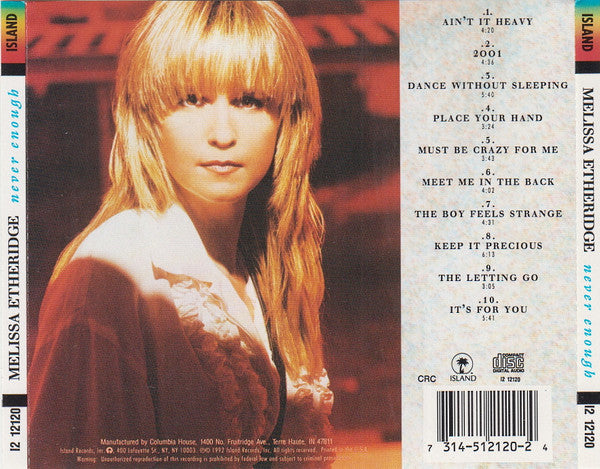 Melissa Etheridge : Never Enough (CD, Album, Club, RE)