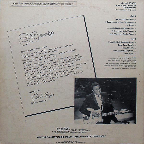 Charley Pride - Just Plain Charley (LP) (VG) - Endless Media