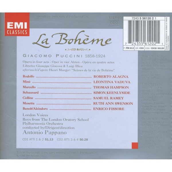 Giacomo Puccini - Roberto Alagna, Leontina Vaduva, Thomas Hampson, Ruth Ann Swenson, Simon Keenlyside, Samuel Ramey, London Voices, Philharmonia Orchestra, Antonio Pappano : La Bohème (2xCD, Album, Enh + Box, Sli)