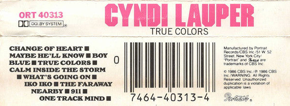 Cyndi Lauper : True Colors (Cass, Album, Dol)
