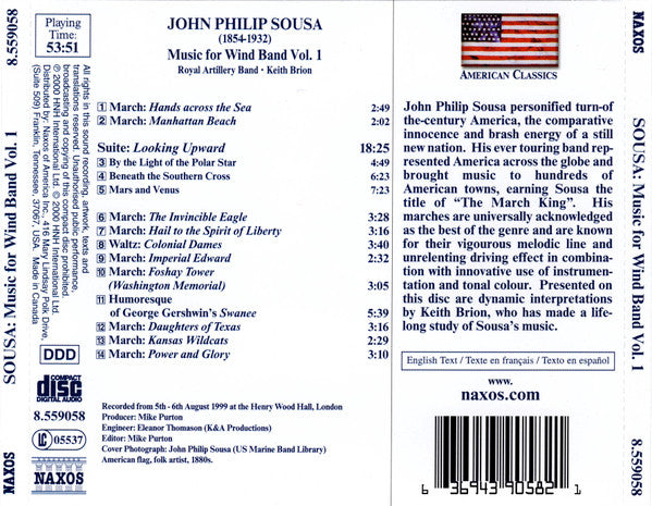 John Philip Sousa, The Band Of The Royal Artillery, Keith Brion - Music For Wind Band, Volume 1 (CD) (VG) - Endless Media