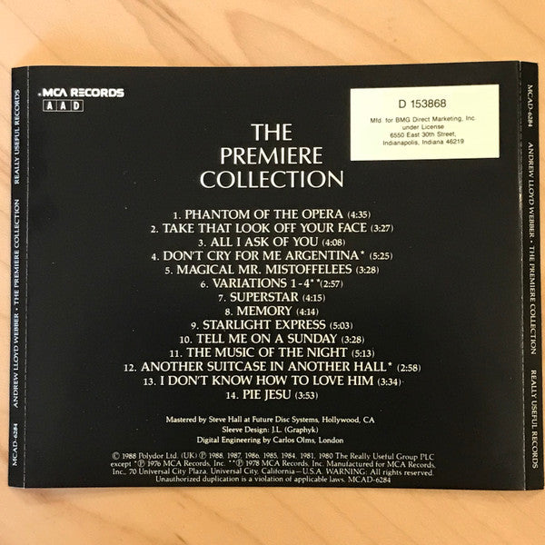 Various, Andrew Lloyd Webber - The Premiere Collection - The Best Of Andrew Lloyd Webber (CD) (VG) - Endless Media