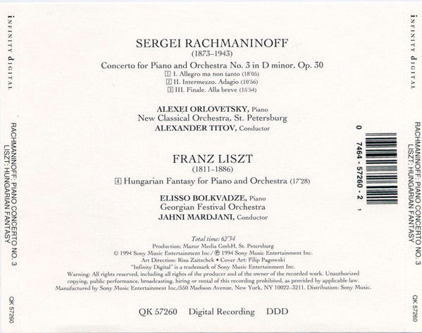 Sergei Vasilyevich Rachmaninoff, Franz Liszt - Rachmaninoff: Piano Concerto No. 3, Liszt: Hungarian Fantasy (CD) (NM or M-) - Endless Media