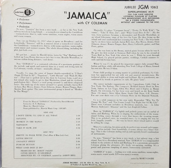 Cy Coleman - Jamaica (LP) (G) - Endless Media