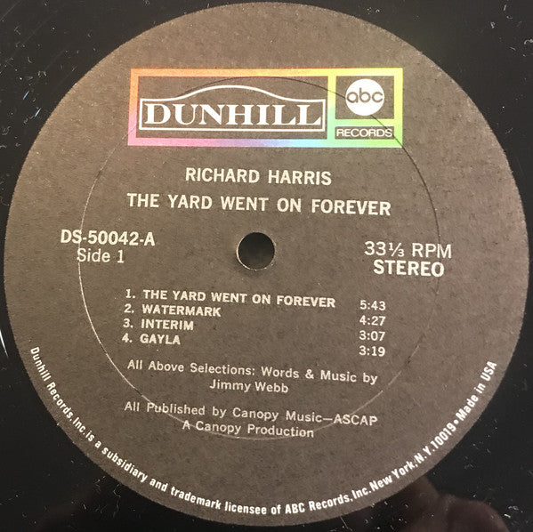 Richard Harris - The Yard Went On Forever... (LP) (VG) - Endless Media