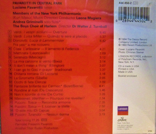 Luciano Pavarotti - Pavarotti In Central Park (CD) (VG) - Endless Media