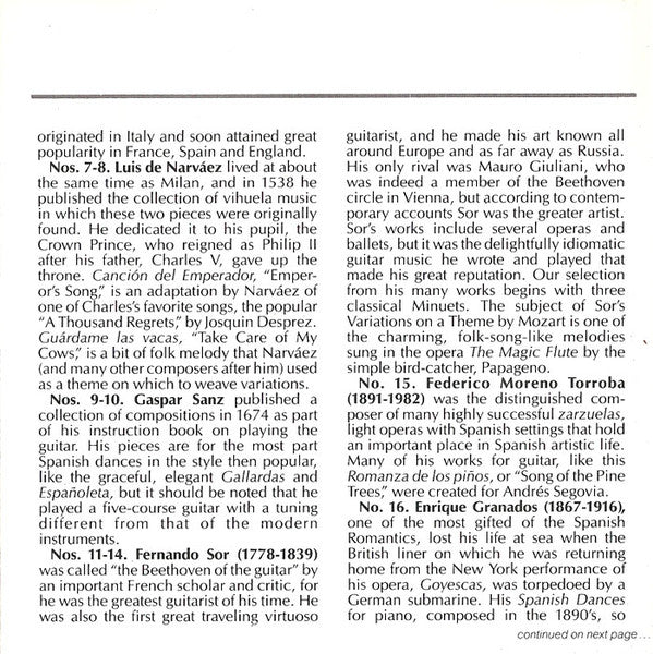 Andrés Segovia - Luis De Milán, Luis de Narváez, Gaspar Sanz, Fernando Sor, Federico Moreno Torroba, Enrique Granados, Frederic Mompou - The Segovia Collection, Vol. 5: Five Centuries Of The Spanish Guitar (CD) (VG) - Endless Media