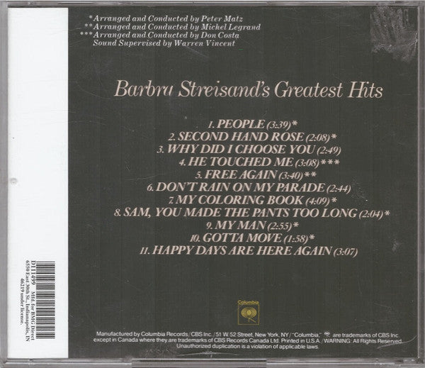 Barbra Streisand - Barbra Streisand's Greatest Hits (CD) (VG+) - Endless Media