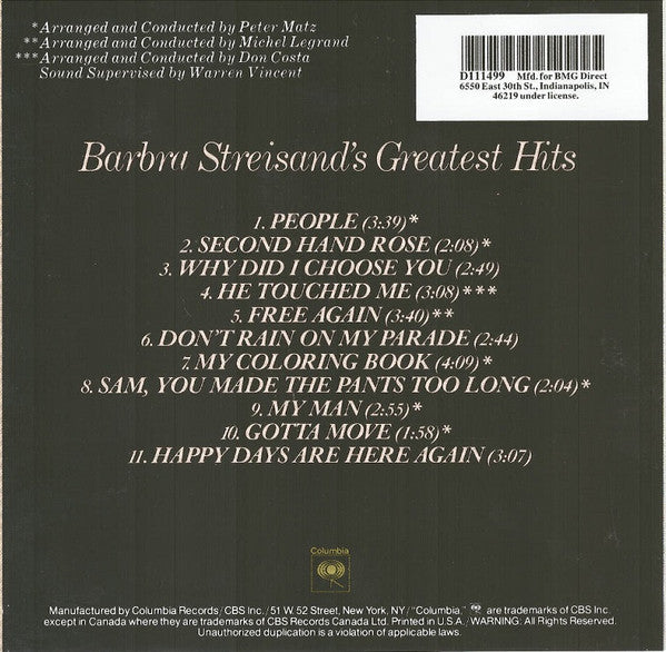 Barbra Streisand - Barbra Streisand's Greatest Hits (CD) (VG+) - Endless Media