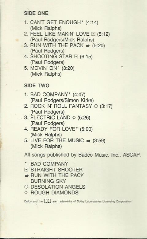 Bad Company  - 10 From 6 (Cassette) (VG) - Endless Media