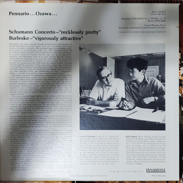 Leonard Pennario, London Symphony Orchestra, Seiji Ozawa, Robert Schumann, Richard Strauss - Concerto In A Minor, Op 54 / Burleske (LP) (VG+) - Endless Media