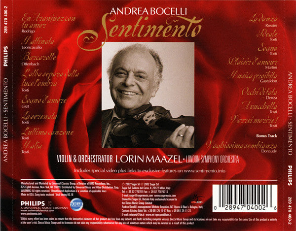 Andrea Bocelli - Sentimento (CD) (VG+) - Endless Media