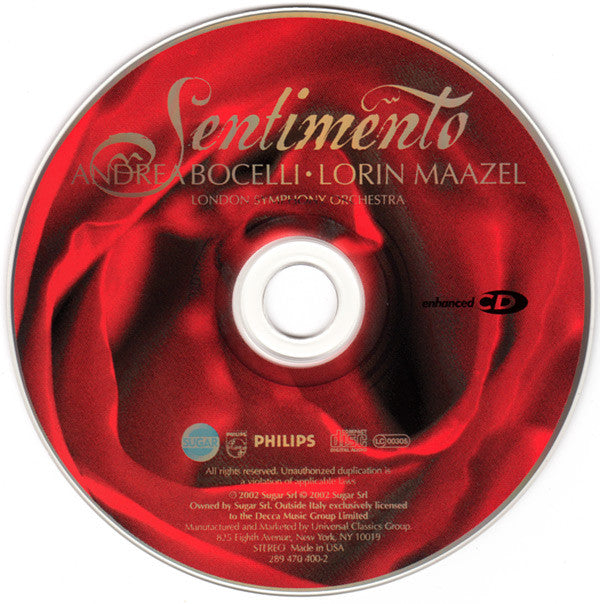 Andrea Bocelli - Sentimento (CD) (VG+) - Endless Media