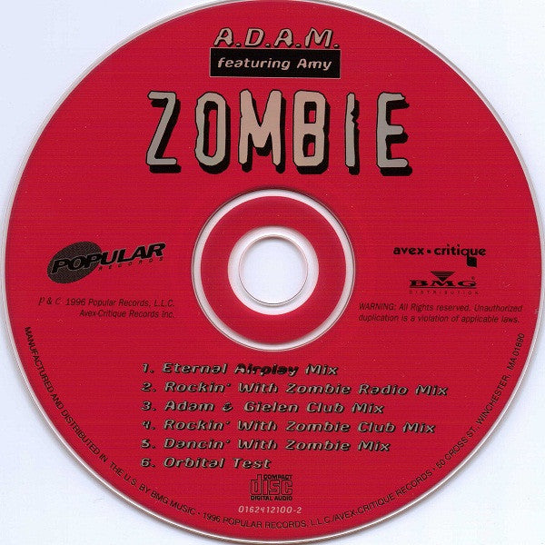 A.D.A.M. Featuring Amy - Zombie (CD) (VG+) - Endless Media