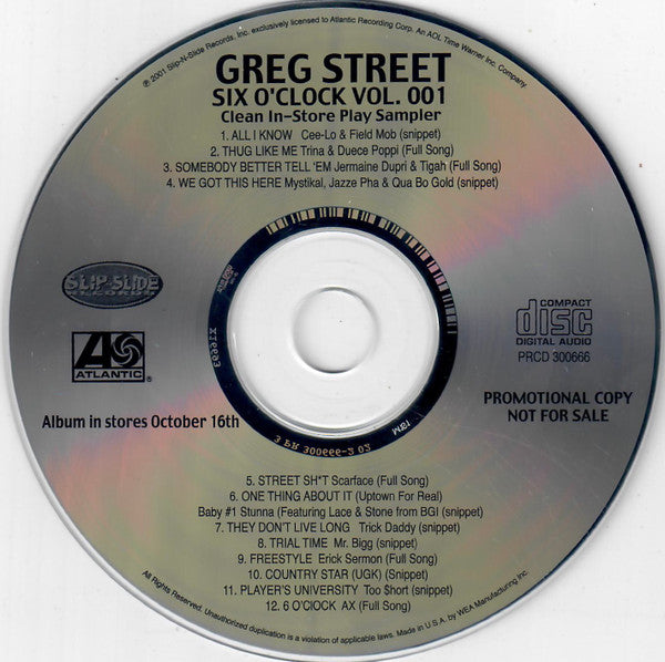 Greg Street - Six O'Clock Vol. 001 (Clean In-Store Play Sampler) (CD) (NM or M-) - Endless Media