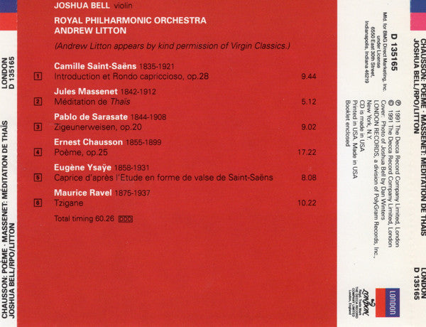 Ernest Chausson, Jules Massenet, Camille Saint-Saëns, Maurice Ravel, Joshua Bell, Royal Philharmonic Orchestra, Andrew Litton - Poème (CD) (VG+) - Endless Media