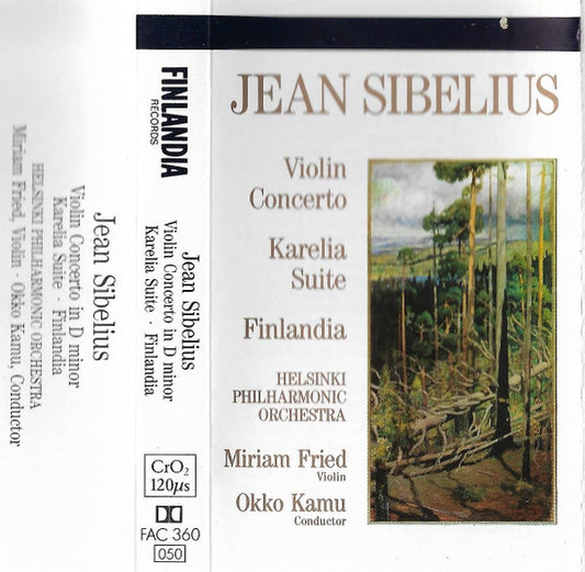 Jean Sibelius, Miriam Fried, Helsinki Philharmonic Orchestra, Okko Kamu - Violin Concerto / Karelia Suite / Finlandia (Cassette) (VG+) - Endless Media