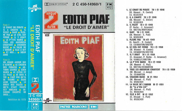 Edith Piaf - Le Droit D'Aimer (Cassette) (VG+) - Endless Media