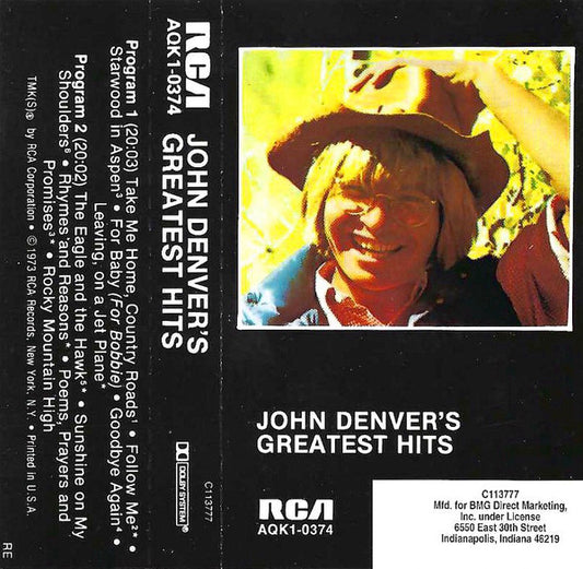 John Denver - John Denver's Greatest Hits (Cassette) (VG+) - Endless Media