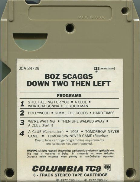 Boz Scaggs : Down Two Then Left (8-Trk, Album)
