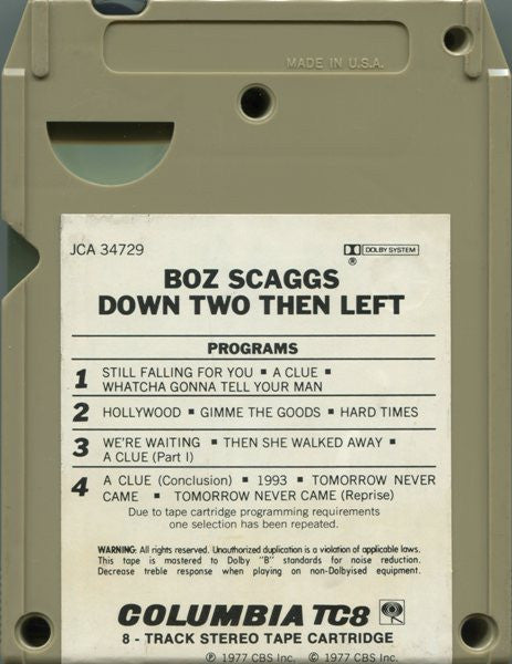 Boz Scaggs - Down Two Then Left (8-Track Cartridge) (G) - Endless Media