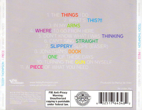 Teddy Thompson - A Piece Of What You Need (CD) (VG) - Endless Media